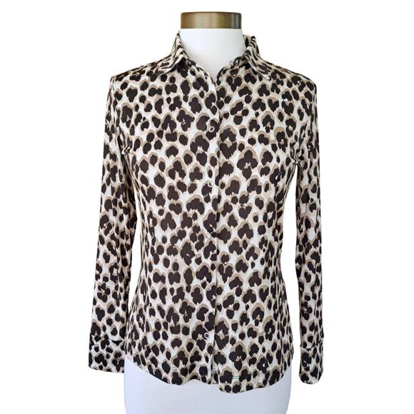Anatomie Danica Printed Jersey Shirt In Abstract Cheetah Size XS Black Tan - Picture 2 of 12